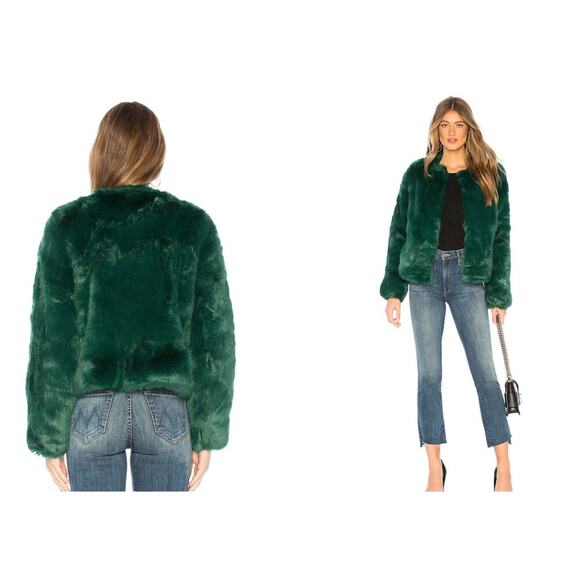 Lovers + Friends NYC Faux Fur Jacket Sz M NWT $248 Sold Out Jade Green - Picture 6 of 7